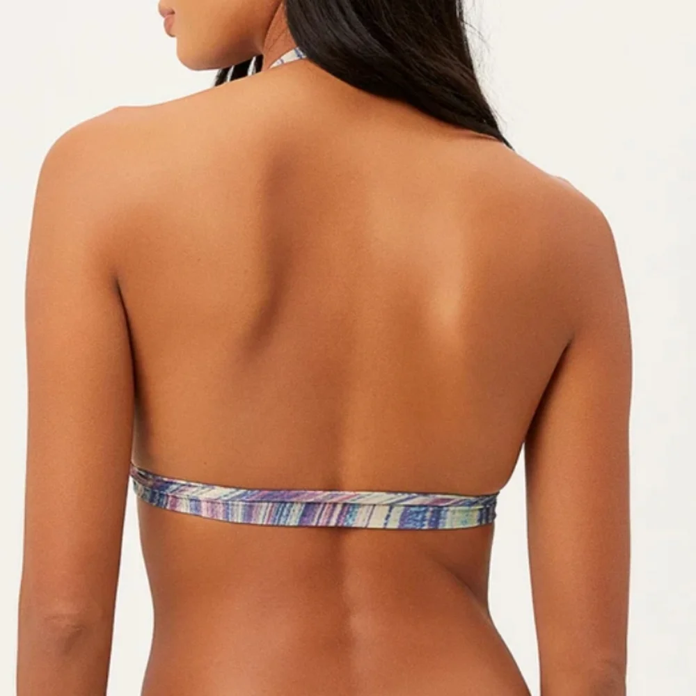 New!Frankie's Bikinis Eden‎ Halter Bikini Top in Shimmy Blue